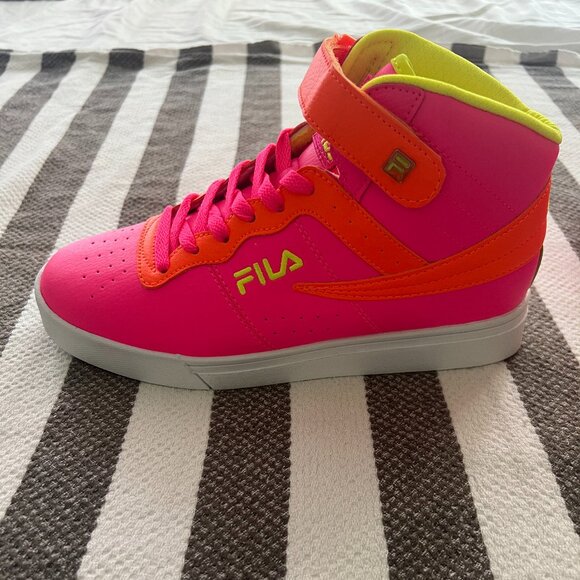 FILA Women VULC 13 SUPERBRIGHT Sneakers NWOT HiTop Neon Pink Yellow OrangeVelcro - Picture 4 of 13